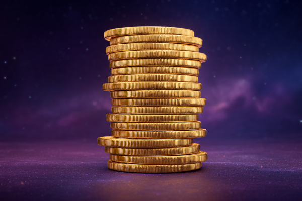 Ricky Casino Friday Bonus stack of gold coins, weekly casino bonus promotion