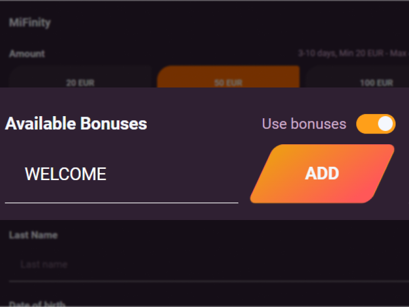 Entering promo code in Ricky Casino bonus field during registration or deposit