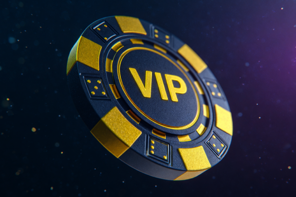Ricky Casino VIP bonus poker chip with VIP text, exclusive high roller casino rewards