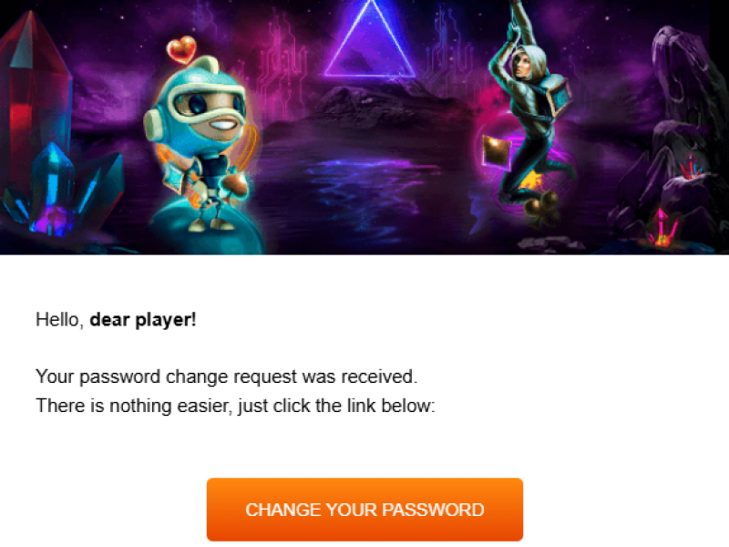 Ricky Casino password reset email with recovery link