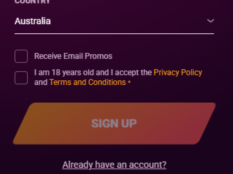 Accepting terms and conditions and privacy policy at Ricky Casino
